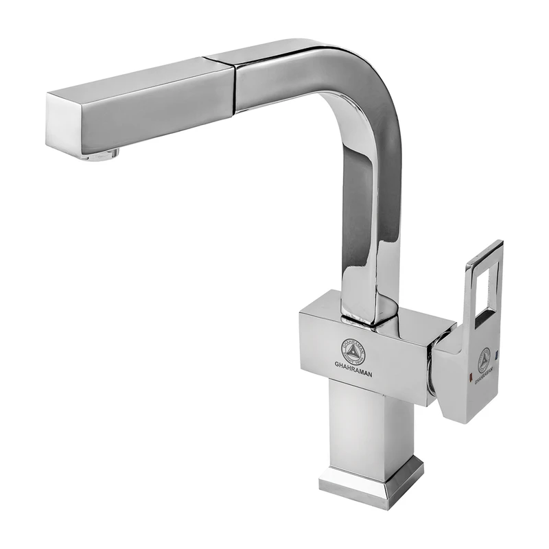 شیر آشپزخانه قهرمان مدل فلت رویال شلنگ دار با طراحی مسطح و مدرن