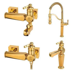 ست کامل شیرآلات بهداشتی قهرمان مدل ارس شامل روشویی، حمام و فلاش تانک