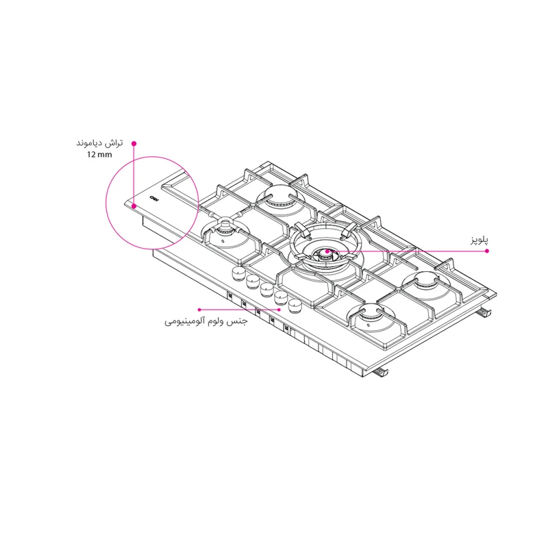اجاق گاز صفحهای 5 شعله کن مدل لیناک B