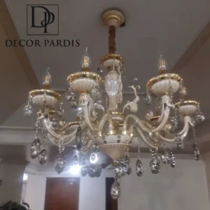 لوستر مورانو کرم کریستالی با طراحی شیک و درخشان