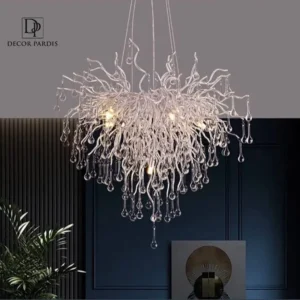 لوستر دست ساز قطره آب مدل شیشهای با قطرات شفاف و درخشان