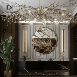 جزئیات زیبای شاخه‌های لوستر قطره آب مدل درختی