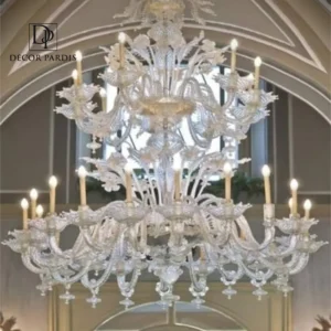 لوستر دست ساز مورانو مدل دو طبقه نصب شده