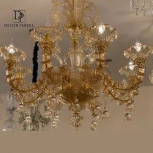 جلوه لوکس و شفاف لوستر دست‌ساز مورانو مدل بلوری