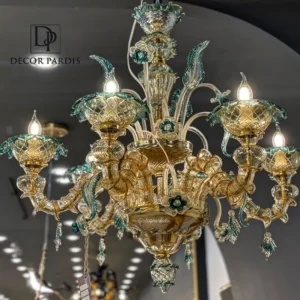 تصویر لوستر دست ساز مورانو مدل یشمی