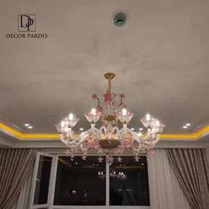 نورپردازی شاداب و مدرن لوستر فانتزی صورتی مورانو