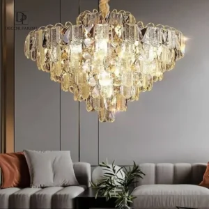 لوستر دست ساز مورانو مدل گرد نصب شده در سالن پذیرایی