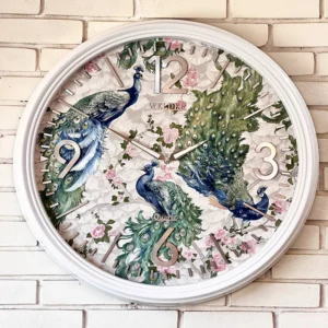 ساعت دیواری سفید طرح طاووس