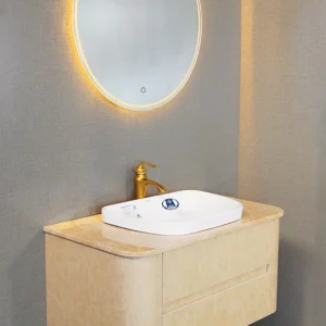 روشویی کابینتی سنگ طبیعی مدل 06 با آینه بک‌لایت و کشوی کاربردی