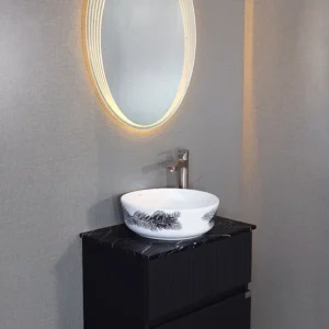 روشویی کابینتی مدل 09 با طراحی مینیمال و آینه تاچ بک‌لایت