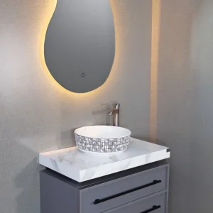 روشویی کابینتی مدل 11 با رنگ خاکستری و صفحه PVC طرح سنگ کلکته