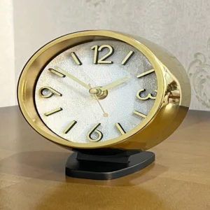 ساعت رومیزی فلزی ابکاری کد w01 رنگ سفید طلایی