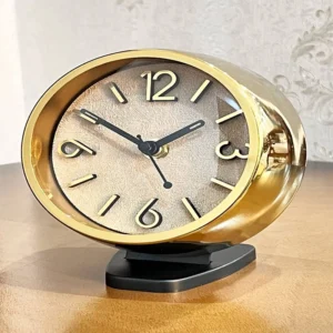 ساعت رومیزی فلزی ابکاری کرم طلایی کد w01