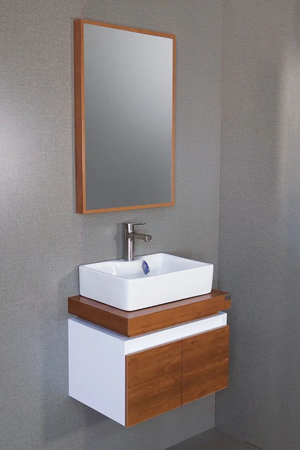 روشویی کابینتی PVC اقتصادی مدل 16 با آینه ساده و بدنه ضد آب