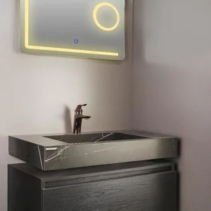 روشویی کابینتی مشکی سرامیکی مدل 37 با آینه تاچ LED و صفحه سرامیکی