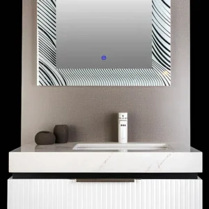 روشویی کابینتی سنگ طبیعی SPA با زیرسنگی یکپارچه و آینه LED تاچ