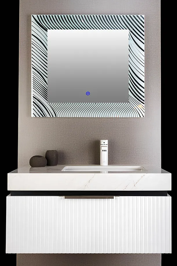 روشویی کابینتی سنگ طبیعی SPA با زیرسنگی یکپارچه و آینه LED تاچ