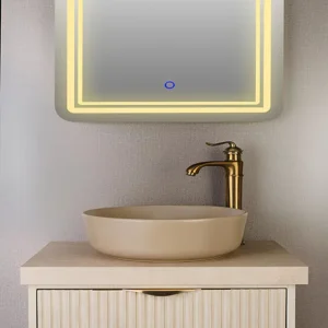 روشویی کابینتی سنگ کرم ممبران مدل 46 با آینه سندبلاست و درب CNC