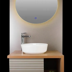 روشویی کابینتی طوسی اقاقیا مدل 54 با آینه LED و بدنه PVC مقاوم در برابر آب