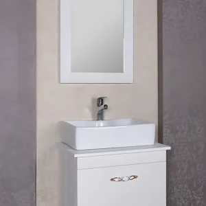 روشویی کابینتی آیلار سفید طلایی مدل کد 65 با کشوی آرام‌بند