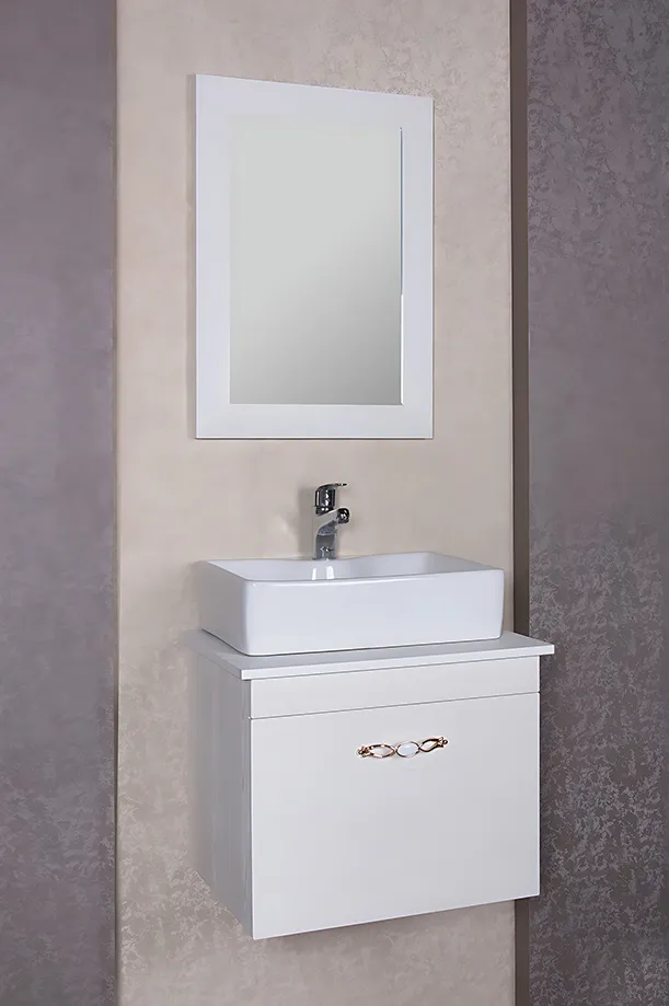 روشویی کابینتی آیلار سفید طلایی مدل کد 65 با کشوی آرامبند