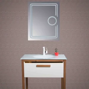 روشویی کابینتی پایه‌دار ترموود مدل کد 72 با کاسه کریستالی و آینه تاچ