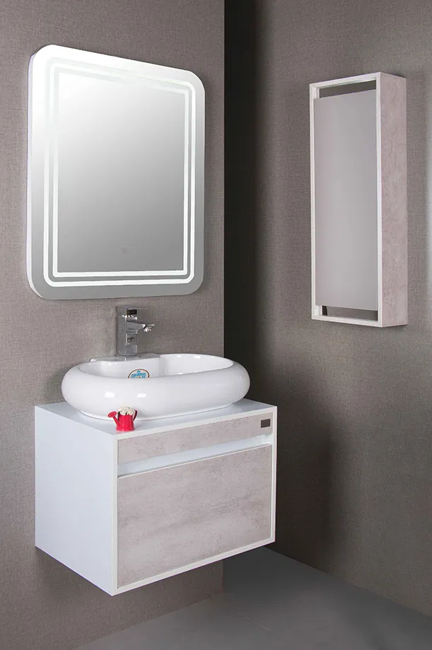 روشویی کابینتی PVC سفید طوسی مدل کاسه مروارید