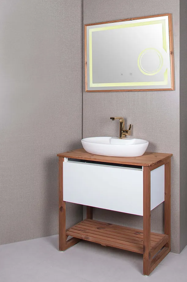 روشویی کابینتی ترموود با آینه تاچ و درب جکدار مقاوم