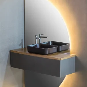 روشویی کابینتی PVC مدرن مدل 20 با آینه نیم‌دایره