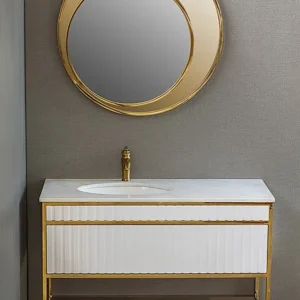 روشویی کابینتی مدرن زمینی مدل 22 با آینه و روشویی استیل 304 ساموین و صفحه سنگی پرشین