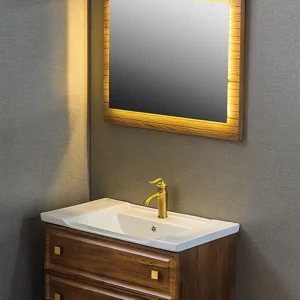 روشویی کابینتی PVC مدل آنجلا کد 29 با آینه تاچ LED و کشوی آرام‌بند