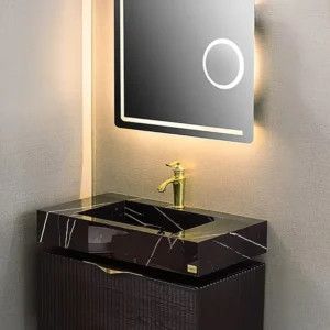 روشویی کابینتی CNC مشکی مدل 30 با آینه تاچ LED و صفحه سرامیکی