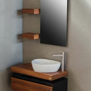 روشویی کابینتی فندقی-مشکی هایگلاس | ترکیب شیک رنگ و متریال مدرن