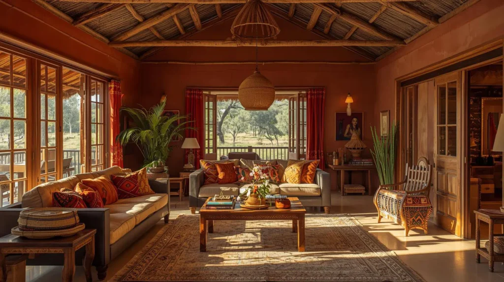 چیدمان و دکوراسیون فضای نشیمن به سبک کنیایی