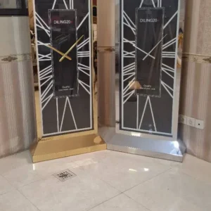 تصویر ساعت ایستاده استیل دو رنگ سیلور و طلایی